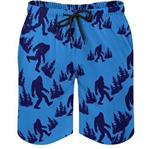 Grappig Blauw Bigfoot Heren Zwembroek Gedrukt Board Shorts Strandshorts Badmode Badpakken met Zakken 2XL