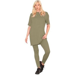 janisramone Womens dames nieuwe effen oversized Baggy longline T-shirt top legging 2 stks set zomer loungewear trainingspak