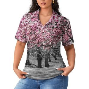 Roze en grijs canvas muurkunst dames poloshirts met korte mouwen casual T-shirts met kraag golfshirts sport blouses tops S