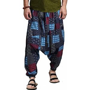 Harem-hippiebroek voor heren, baggy eenvoudige stijl, boho-patroon, lounge, wijde pijpenbroek voor yoga, zomerstrand (kleur: style 1, one maat: XXL)