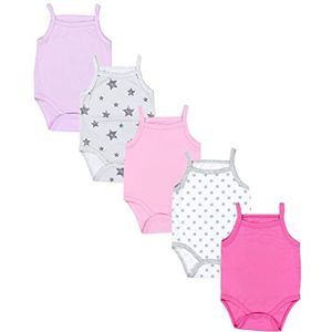 TupTam Baby Meisjes Rompertje Zomer met Spaghetti Bandjes 5 Pack, Roze/Paars/Roze/Grijs/Sterren, 74