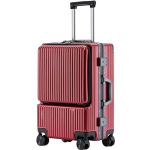 Lichtgewicht Koffer Harde Bagage Met Voorvak, Aluminium Frame Koffer TSA-slot Handbagage Koffer Bagage(Color:Rot,Size:22 inch)