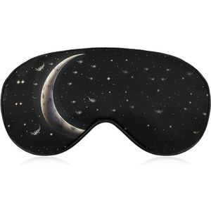 Halve maan op zwarte achtergrond slaapmasker met verstelbare riem, comfortabel en zacht oogmasker voor slaaplicht, blokkering, lichtgewicht en ademende oogbedekking voor mannen vrouwen