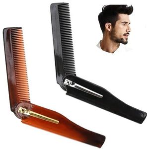 Jidyllic Opvouwbare kam voor baardhaar, 2 stuks opvouwbare zak baardkam voor mannen, opvouwbare zakkam, fijne tandenkam voor heren, snor, haarverzorging, styling