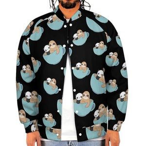 Panda en luiaard grappige mannen honkbal jas gedrukt jas zachte sweatshirt voor lente herfst