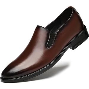 Formele schoenen for heren Instapper Ronde gepolijste neus Leer Effen kleur Rubberen zool Lage bovenkant Antislip buiten (Color : Brown, Size : 42 EU)