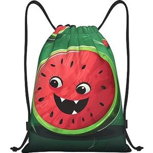 BTCOWZRV Trekkoord Rugzak Watermeloen Print Waterdichte String Bag Verstelbare Gym Trekkoord Tas Sport Sackpack, Zwart, Medium