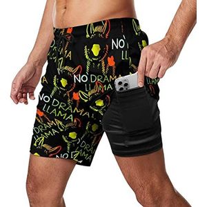 No Drama Llama Zwembroek voor heren, sneldrogend, 2-in-1 strandsportshorts met compressieliner en zak