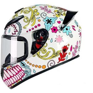 Full Face Motorhelm met Dubbele Achtervleugels DOT Gecertificeerd - Lichtgewicht en Duurzame Volwassen Motorfiets Straat Fietshelm (Gele lijnen, M)(Small Flowers,X-Large)