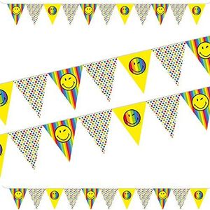 Smiley World vlaggetjesslinger, 3,3 m, van papier, als decoratie voor kinderverjaardag en feest, slinger, banner, emoji's, stripverband, kinderverjaardag
