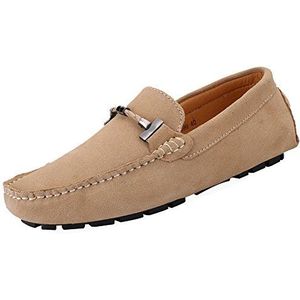 Jamron Heren Elegant Loafers met Gesp Comfort Suède Rijschoenen Stijlvol Mocassin Slippers Kameel SN19020 EU42