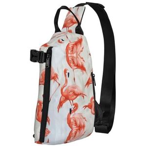 OdDdot Paarse Vlinder Print Crossbody Sling Bag Voor Vrouwen Mannen, Borst Tas Dagrugzak Voor Reizen Sport, Flamingos op wit, Eén maat