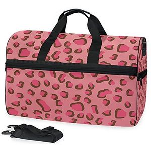 Luipaard Print Roze Sport Zwemmen Gym Tas met Schoenen Compartiment Weekender Duffel Reistassen Handtas voor Vrouwen Meisjes Mannen