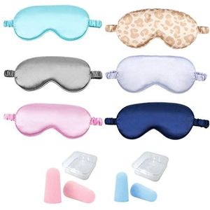 6 stuks elastische slaapoog-gezichtsbedekking met verstelbare riem en eenvoudige zachte oogschaduw, inclusief 2 paar schuimoordopjes