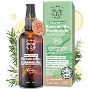 BIONOBLE Biologische Rozemarijnolie voor Haargroei - Stimuleert Groei & Vertraagt Haaruitval - Rozemarijn Etherische Olie, Ricinus & Argan - Fles Glas + Pipet - Rosemary Oil For Hair Growth - 100ml