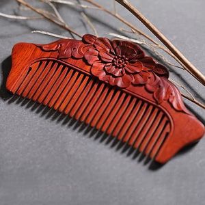 13cm Paars Sandelhout Massage Hoofdhuid Kam Chinoiserie Holle Gesneden Sandelhout Kam