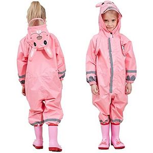 FILOWA Meisje Regenjas Kinderen Regenjassen met Capuchon Regenkleding Lichtgewicht Overall Waterdicht Regenpak Draagbaar Ademend PVC Transparante Hoed Rand Rits Gesp 7-10 Jaar, Roze Konijn Print