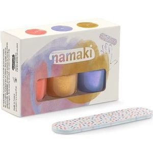 Namaki Sunset Biologische nagellak, set van 3 stuks, op waterbasis, verwijderbare nagellak, peel-off-formule, met nagelvijl, 3 x 7,5 ml
