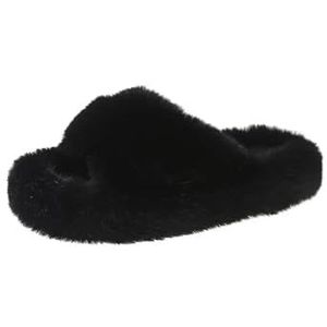 MZSKLW Winter Open Teen Slipper Faux Pluizige Slippers Vrouwen Buitenkleding Herfst en Winter Koreaanse Thuis Open Teen Platte Pluche Katoenen Slippers Schoenen Gezellige Open Teen Sliders, Type zwart