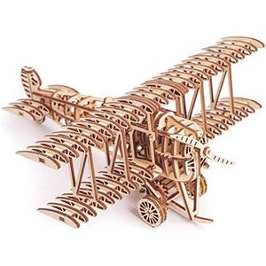 Wood Trick Dubbele speelgoedset, houten speelgoedvliegtuig - mechanisch modelvliegtuig mini - 3D-houten puzzel, montagemodel - STEM-speelgoed voor jongens en meisjes - 3D-vliegtuig