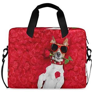 JNlover Valentijnsdag Hond Rose Laptop Tas 16 inch, Draagbare Mouw Aktetas Laptop Case Notebook Computer Draagtas Tas voor Vrouwen Mannen