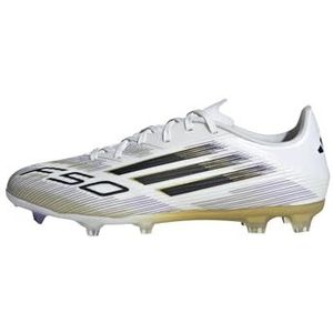 adidas Unisex F50 League Firm Ground Sneaker, White/Black/Gold Metallic, 9.5 US Men