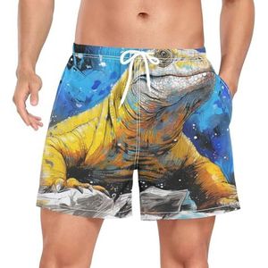 Art Lizard Iguana Animal Heren Zwembroek Board Shorts Sneldrogende Trunk met Zakken, Leuke mode, XL