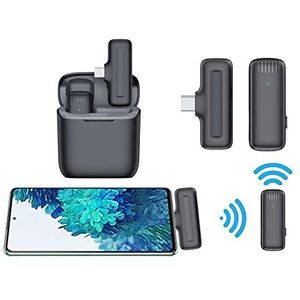Microfoon stropdas, draadloos, USB (type-C) voor Android met oplaadbox, mini-kabel, ruisonderdrukking, ideaal voor YouTube Facebook, TikTok, Instagram, Live Stream, vlog, interview, Plug & Play
