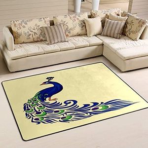 Gebied tapijten 100 x 150 cm, de pauw bloem woonkamer tapijt pluche flanel mat tapijt antislip gebied tapijten voor slaapkamer, voor binnen en buiten, woonkamer
