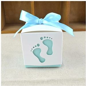 Geschenkdoos voor Vakantie 20/50 / 100 stks Baby Foot Candy Box Baby Shower Carriage Papier Zoete Zak Voetafdrukken Party Gunst Dozen Doop Container Cadeaubon Xmas Geschenkdoos (Color : Foot Light Bl