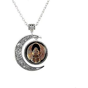 COAYHEL Egyptische Scarab Moon ketting, Scarab ketting, oude Egypte ketting, Egyptische ketting, mannen ketting, 16MM, Metaal Glas