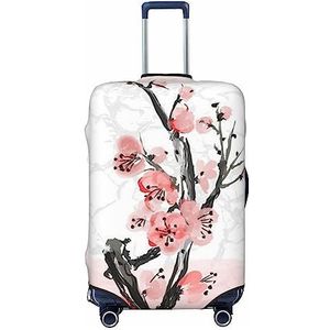 TOMPPY Roze kersen bloemen bedrukte bagage cover elastische wasbare koffer cover anti-kras koffer beschermer fit 45-90 cm bagage, Zwart, XL
