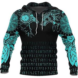 Mannen Vintage Viking Odin Raven Celtic Wolf Hoodie, vintage Rune Street Sweatshirt, T-shirt Tops