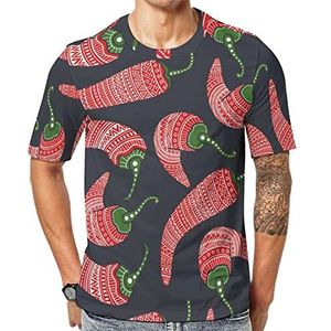 Rood chilipatroon heren korte mouw grafisch T-shirt ronde hals print casual tee tops 2XL