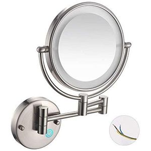 FJMMSJPVX Cosmetische spiegel, Badkamer Cosmeticaspiegel, 20 cm LED Slaapkamer Muur Scheren met 7x Vergroting (Kleur: Nikkel geborsteld, Maat: 7X)