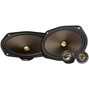 Pioneer A-serie MAX TS-A693CH, 2-weg componenten auto audioluidsprekers, volledig bereik, heldere geluidskwaliteit, eenvoudige installatie en verbeterde basrespons, volledig goudkleurig 6"" x 9"" ovale