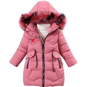 YFPICO Donsjack voor kinderen, meisjes, gevoerde jas met capuchon, bont, winterjas voor meisjes, dikke jas, warm, winddicht, Roze, 9-10 Jaren