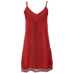 Guru-Shop, Geborduurde Indiaanse Boho-jurk, Zomerjurk, Mini-jurk Hippie Chic, Rood, Synthetisch, Size:40, Korte Jurken
