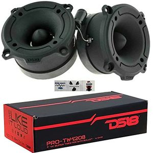 2 DS18 PRO-TW120B super bullet zwart aluminium tweeters 120 watt rms en 240 watt max, 7,90 cm diameter impedantie 4 ohm, gevoeligheid 103 db, per paar + 2 condensatoren en 3 gratis stickers