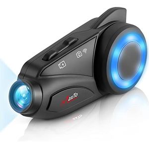 MAXTO Intercom voor motorhelm, bluetooth, met 1080p HD-camera, M3 bijgewerkt, 360 graden verstelbare clip, communicatiesysteem voor 6 motorrijders, 3280 FT, wifi/FM-radio, IP65 waterdicht