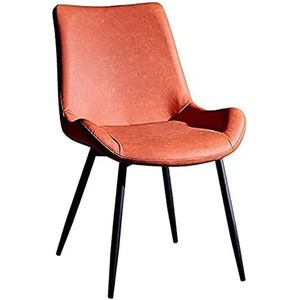 GEIRONV 1 stuks moderne eetkamerstoel, metalen voeten kantoor vergaderzaal receptie stoel PU lederen rugleuning keukenstoel Eetstoelen (Color : Orange, Size : 45x49x84cm)