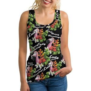 Crazy Flamingo Lady Tanktop voor dames, mouwloos T-shirt, pullovervest, atletisch basic shirt, zomer, bedrukt