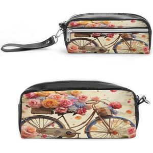MNVTSKOP Bloem Fiets Make-uptas Kleine Cosmetische Reistas Draagbare Briefpapier Organizer voor Vrouwen Leraar