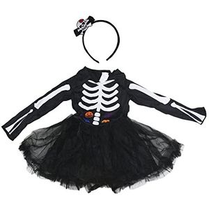Petitebelle Skeleton Scheddel-kostuumset-partyjurk voor meisjeskleding 3-9Y M zwart