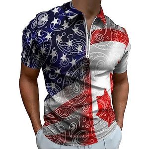 Paisley US Canada vlag poloshirt voor mannen casual rits kraag T-shirts golf tops slim fit