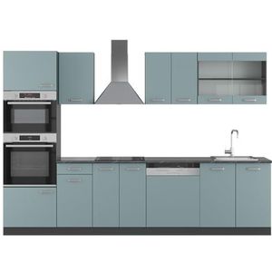 Vicco Kitchenette R-Line Solid antraciet blauw grijs 300 cm moderne keukenkasten keukenmeubel