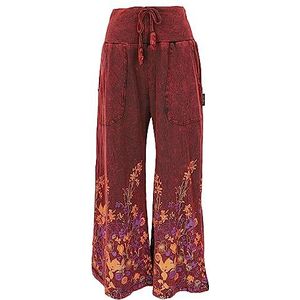 GURU SHOP Palazzobroek, katoenen broek, hippiebroek met bloemen, uitlopende broek, dames, katoen, alternatieve kleding, wijnrood, 44