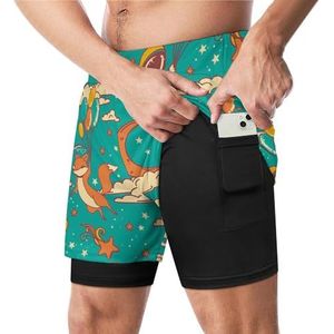 Leuke Vos En Astronauten Grappige Zwembroek Met Compressie Liner & Pocket Voor Mannen Board Zwemmen Sport Shorts