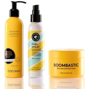 COCUNAT - Curl Booster + Boombastic + Curl Spray - Defining Gel - Nourishing Mask - Curl Hold - Hydrates, Nourishes, Strengthens, Eliminates Frizz and Detangles - Curly Method - 250 ml - 200 ml - 125