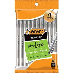 BIC Round Stic Xtra Life balpen, medium punt (1,0 mm), zwart, 10 stuks